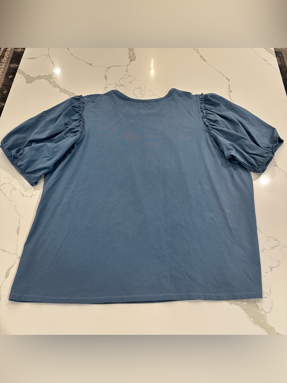 AnyBody Blue Puff Short Sleeve Henley Top Blouse Plus Size 2XL Boho Casual Knit - Picture 4 of 9
